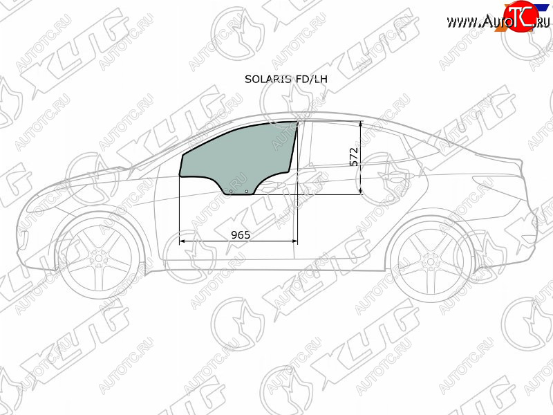 2 499 р. Стекло боковое опускное (Спереди Слева Цвет зеленый) Hyundai Solaris 10-17  Kia Rio 11-17  Hyund XYG SOLARIS FD/LH  с доставкой в г. Керчь