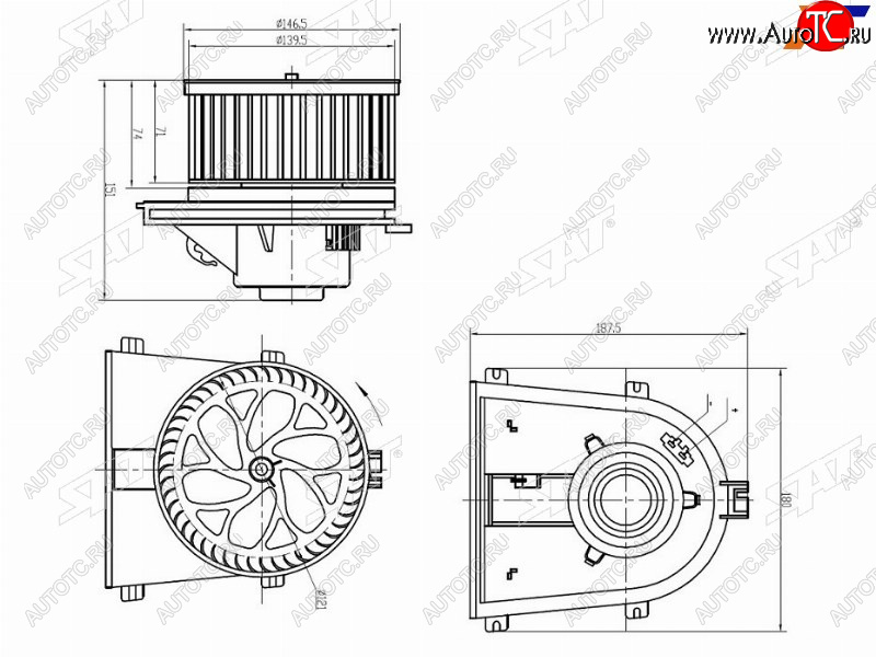 2 699 р. Мотор отопителя салона Audi A3 96-03  Skoda Octavia 96-13  Volkswagen Golf 97-16  Jetta 98-10  P SAT ST-1J1819021C  с доставкой в г. Керчь