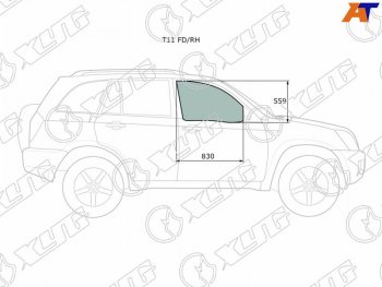 Стекло боковое опускное (Спереди Справа Цвет зеленый) Chery Tiggo T11 05-16  Vortex Tingo 10-14 XYG T11 FD/RH