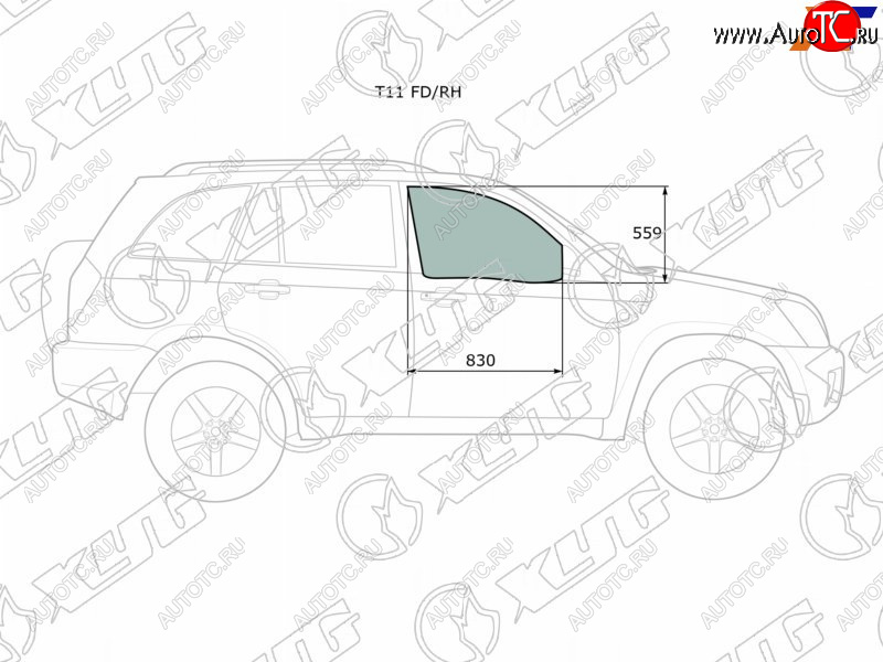 2 599 р. Стекло боковое опускное (Спереди Справа Цвет зеленый) Chery Tiggo T11 05-16  Vortex Tingo 10-14 XYG T11 FD/RH  с доставкой в г. Керчь