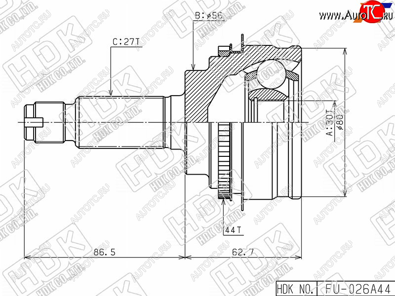 4 549 р. Шрус наружный SUBARU IMPREZA GF8 4WD 98- FORESTER SF9 HDK FU-026A44  с доставкой в г. Керчь