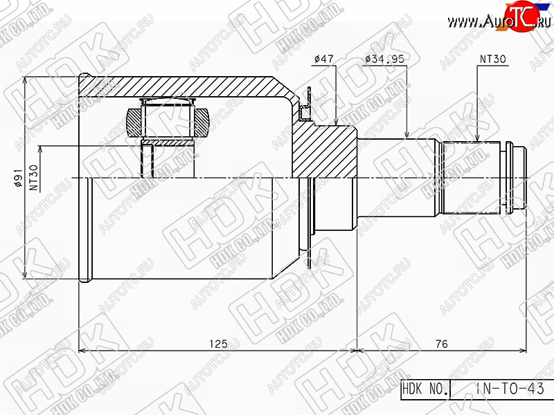 10 599 р. Шрус внутренний LHRH TOYOTA LAND CRUISER PRADO KZJRZJVZJ12#SURF KZNVZNRZN215 02- HDK IN-TO-43  с доставкой в г. Керчь