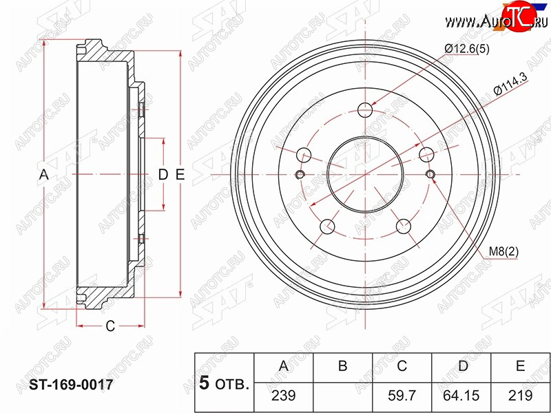 2 799 р. Барабан тормозной задний SAT   Honda HR-V ( GH1,GH2,  GH3, GH4,  GH1, GH2) (1998-2005) дорестайлинг 3 дв., дорестайлинг 5 дв., рестайлинг 3 дв., рестайлинг 5 дв.  с доставкой в г. Керчь