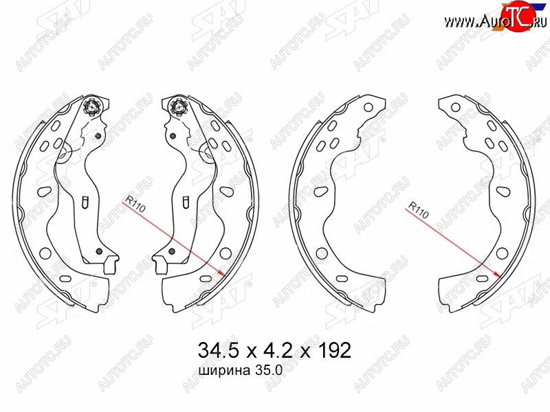 1 779 р. Колодки тормозные барабанные задние RH-LH SAT  Fiat Sedici (2005-2014), Suzuki SX4  GYC21S (2006-2012)  с доставкой в г. Керчь