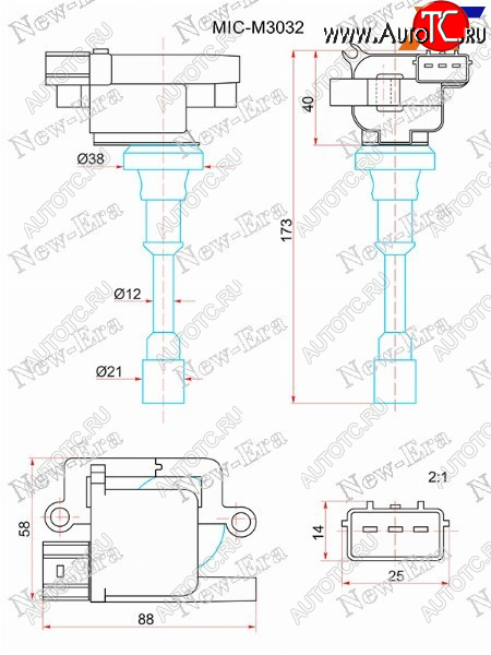 3 399 р. Катушка зажигания MITSUBISHI LANCER CS2A 1.5 00-/PAJERO IO H65W 1.6 99-01 NEW ERA MIC-M3032, micm3032 NEW ERA MIC-M3032  с доставкой в г. Керчь