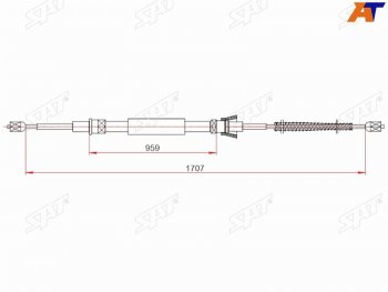 Трос ручного тормоза RH-LH SAT Skoda Rapid NH3 рестайлинг лифтбэк (2017-2020) (барабанные тормоза)