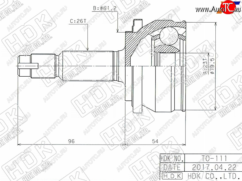 4 399 р. Шрус наружный TOYOTA AURISCOROLLA ZREZZE15#07- HDK TO-111  с доставкой в г. Керчь