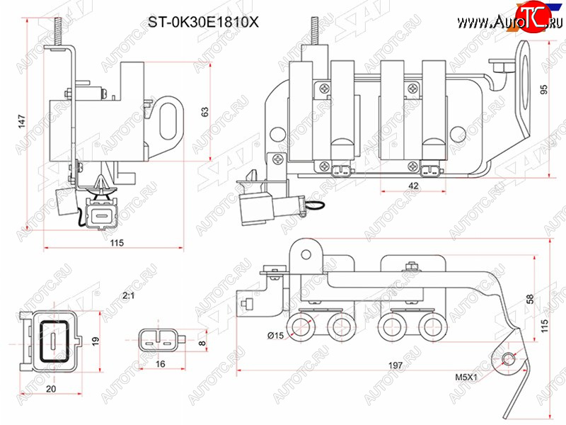 2 259 р. Катушка зажигания KIA RIO 00-05 (модуль) SAT ST-0K30E1810X  с доставкой в г. Керчь