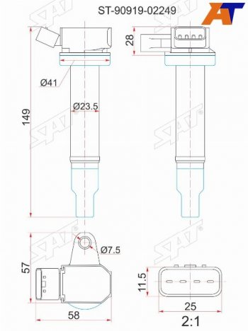 Катушка зажигания TOYOTA 2UZ-FE 02- LX470LCR UZJ100 (8) SAT ST-90919-02249