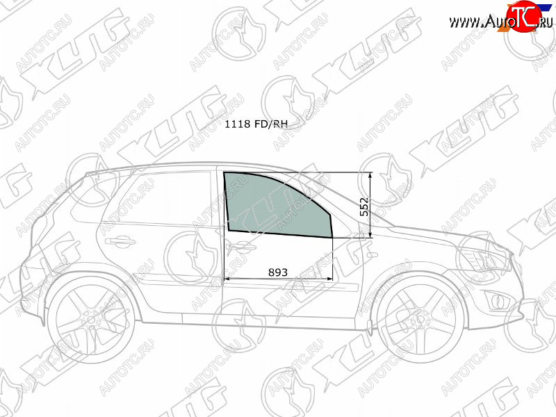 2 349 р. Стекло боковое опускное (Спереди Справа Цвет зеленый) Datsun mi-Do 14-21  on-DO 14-19  LADA Gran XYG 1118 FD/RH  с доставкой в г. Керчь