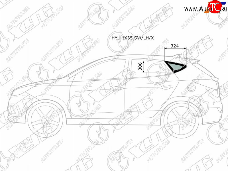 1 759 р. Стекло кузова боковое (не опускное) (Слева Цвет зеленый) Hyundai ix35 09-15  Tucson 09-15          XYG HYU-IX35 SW/LH/X  с доставкой в г. Керчь