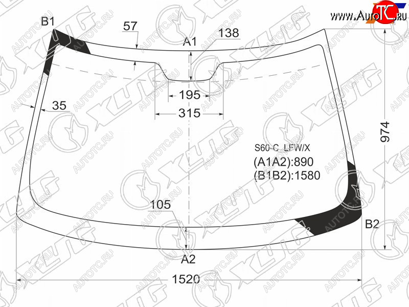 7 599 р. Стекло лобовое Volvo S60 00-10  V70 00-07  XC70 00-07 XYG S60-C LFW/X  с доставкой в г. Керчь