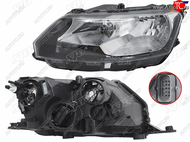 7 399 р. Фара левая SAT  Skoda Rapid ( NH3,  NH1) (2012-2020) дорестайлинг лифтбэк, хэтчбэк дорестайлинг, хэтчбэк рестайлинг, рестайлинг лифтбэк  с доставкой в г. Керчь