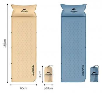 3 019 р. Коврик самонадувающийся с подушкой Naturehike, 185х60х2,5 см, синий Naturehike nh15q002-d-blsn  с доставкой в г. Керчь. Увеличить фотографию 4