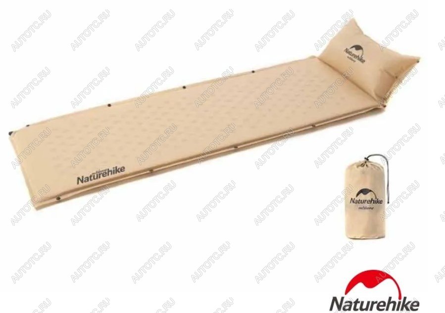 3 019 р. Коврик самонадувающийся с подушкой Naturehike, 185х60х2,5 см, песочный Naturehike nh15q002-d-yesn  с доставкой в г. Керчь