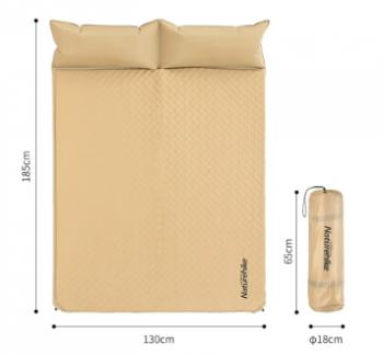 5 749 р. Коврик самонадувающийся Naturehike двойной, с подушками, 185х130х2,5 см, песочный Naturehike nh18q010-d-nye  с доставкой в г. Керчь. Увеличить фотографию 2