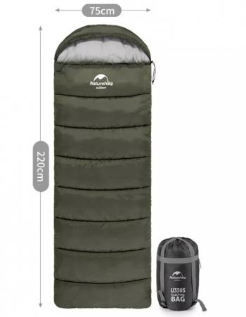 4 269 р. Мешок спальный Naturehike U350, (190х30)х75 см, (левый) (ТК: +1C), темно-зеленый Naturehike nh20msd07-agru350-l  с доставкой в г. Керчь. Увеличить фотографию 1