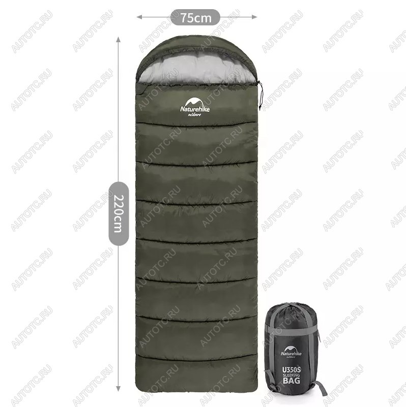 4 889 р. Мешок спальный Naturehike U250S, (190х30)х75 см, (левый) (ТК: 0C), темно-зеленый Naturehike nh20msd07-arm250s-l  с доставкой в г. Керчь