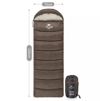 5 739 р. Мешок спальный Naturehike U350S, (190+30)х75 см, (ТК: -3C), (левый), коричневый Naturehike nh20msd07-gre350s-l  с доставкой в г. Керчь. Увеличить фотографию 3
