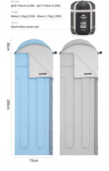 4 919 р. Мешок спальный Naturehike Envelope Down L 250, (190+30)x75 см, (левый) (ТК: +9C), серый Naturehike nh21msd07-gl250-l  с доставкой в г. Керчь. Увеличить фотографию 3