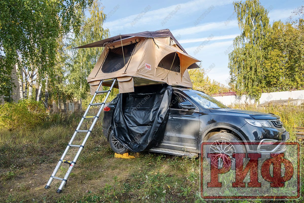 125 439 р. Палатка на крышу автомобиля РИФ Soft RT01-140, тент песочный, корпус черный, 240х140х130 см РИФ rifrt011406090w  с доставкой в г. Керчь