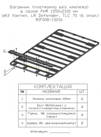 24 919 р. Багажник (платформа без крепежа) РИФ1350x2100 мм УАЗ Хантер, LR Defender, TLC 70 (6 опор.) РИФ-обвес rif008-13216  с доставкой в г. Керчь. Увеличить фотографию 3