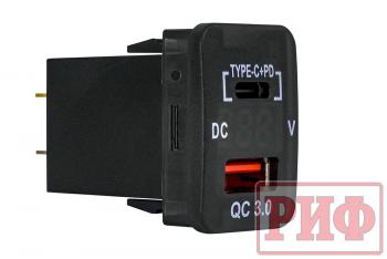 1 779 р. Розетка USB Type C, QC 3.0 с вольтметром для Toyota 32x20 РИФ rif22-4-1013400  с доставкой в г. Керчь. Увеличить фотографию 1