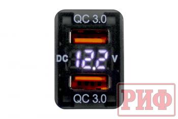 1 589 р. Розетка USB 2 QC 3.0 с вольтметром для Toyota 32x20 РИФ rif22-4-1013500  с доставкой в г. Керчь. Увеличить фотографию 3
