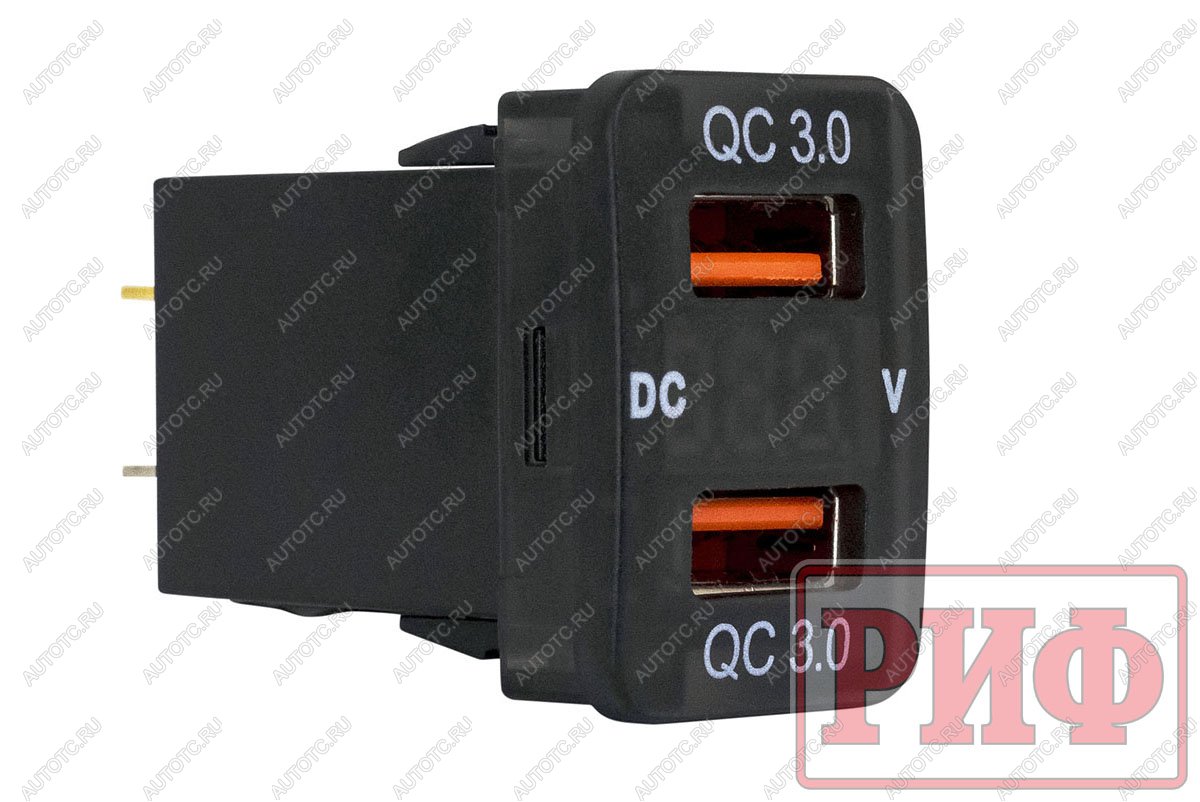 1 589 р. Розетка USB 2 QC 3.0 с вольтметром для Toyota 32x20 РИФ rif22-4-1013500  с доставкой в г. Керчь
