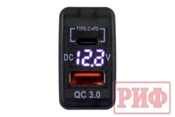 1 849 р. Розетка USB Type C, QC 3.0 с вольтметром для Toyota 40x20 РИФ rif22-4-1013600  с доставкой в г. Керчь. Увеличить фотографию 3
