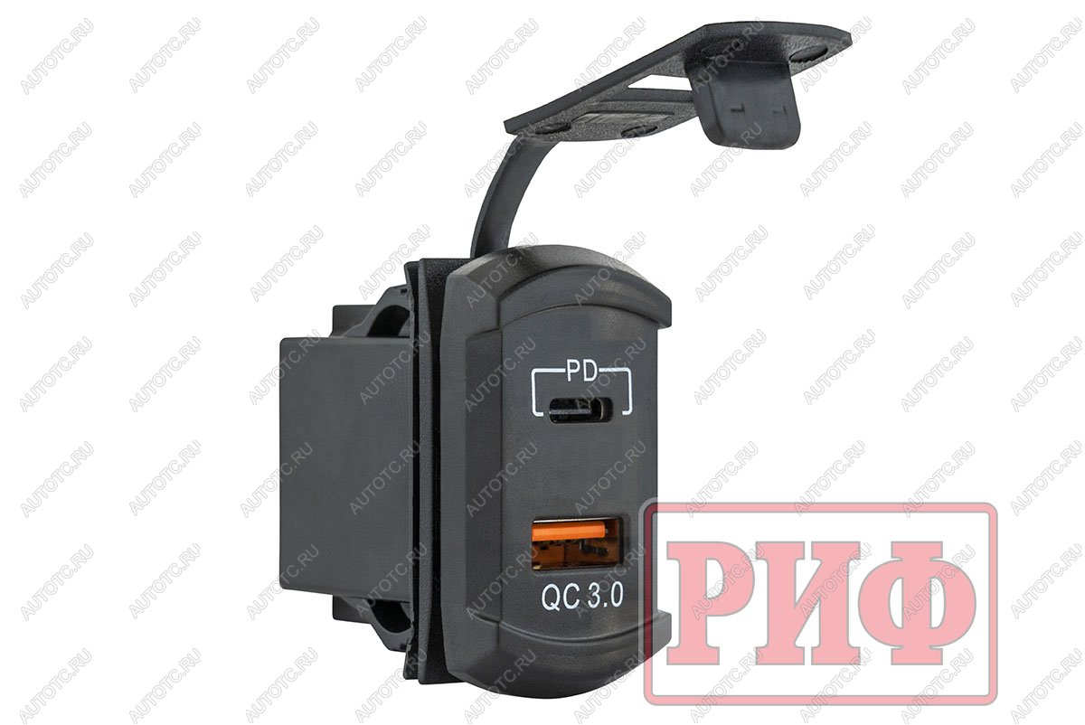 1 699 р. Розетка USB Type PD, QC 3.0 с вольтметром, синяя подсветка РИФ rif22-4-41480  с доставкой в г. Керчь