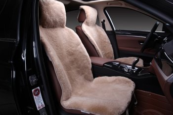 Накидка на сиденье (Овчина цельная шкура класс А короткий ворс натур. мех) Автопилот  (темно-бежевый)