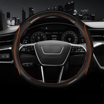 Оплетка руля (кожзам+карбон, 37-39 см) Автопилот BLW-006  (черный/оранж)