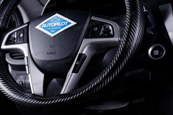 629 р. Оплётка на руль (37-39см BLW-010 кож/зам+карбон ) Автопилот   (черный/строчка красно-синяя)  с доставкой в г. Керчь. Увеличить фотографию 4