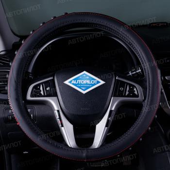  Оплётка на руль (37-39см BLW-011 кож/зам+карбон ) Автопилот  (черный/строчка красная)