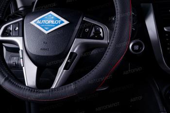 699 р. Оплётка на руль (37-39см BLW-018 кож/зам+карбон) Автопилот Porsche Cayenne 958 рестайлинг (2014-2018) (черный/строчка красная)  с доставкой в г. Керчь. Увеличить фотографию 4