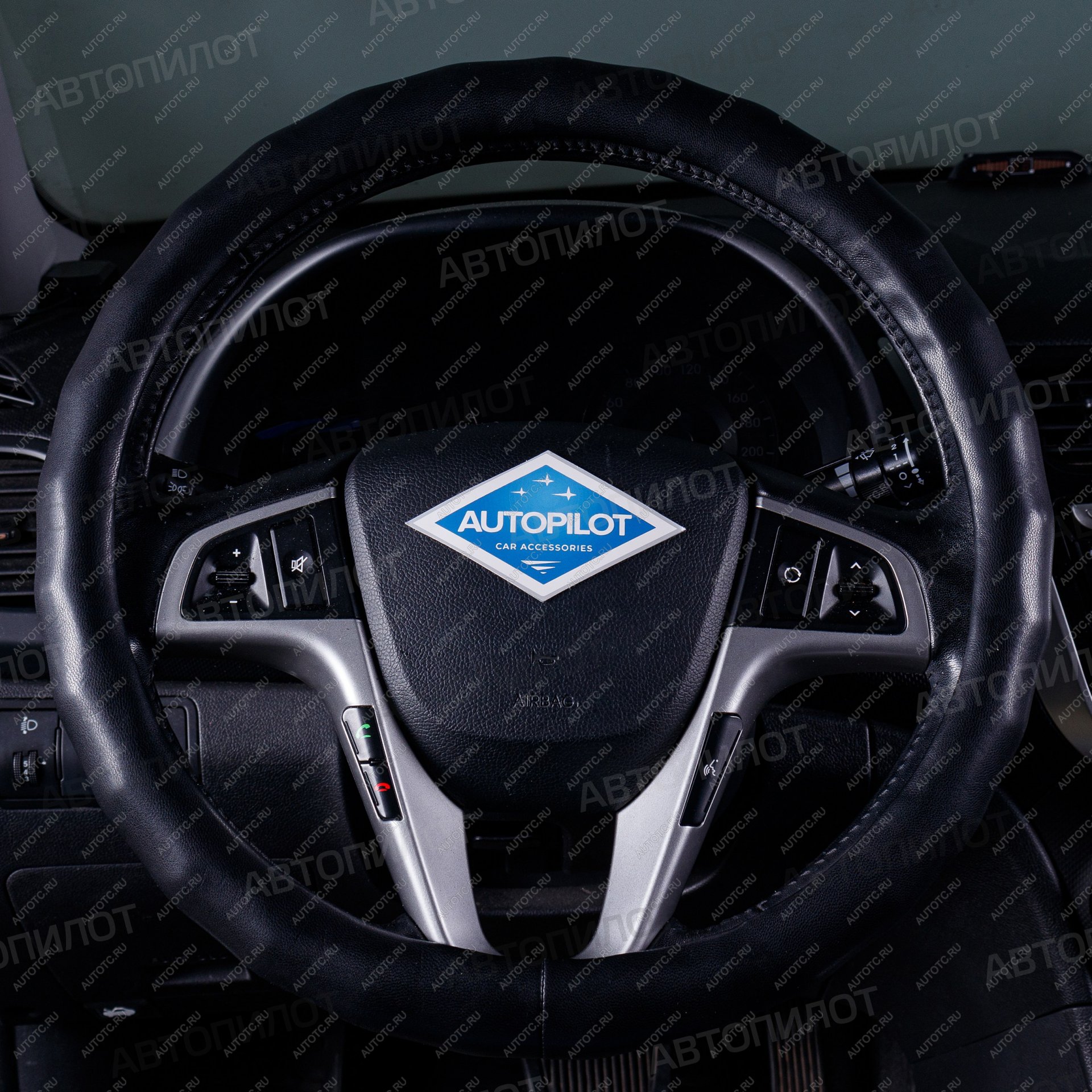 799 р. Оплётка на руль (37-39см BLW-031 кож/зам) Автопилот   (черный)  с доставкой в г. Керчь