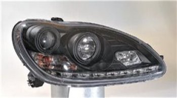 W220 {H7H7} ФАРА Л+П (КОМПЛЕКТ) ТЮНИНГ ЛИНЗОВАН (DEVIL EYES) С 2 СВЕТЯЩ ОБОДК (SONAR) ВНУТРИ ЧЕРН SONAR md22098-003b-n