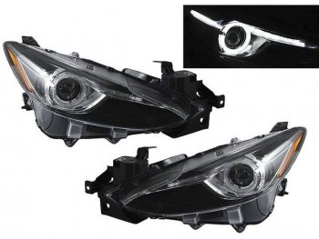 Комплект фар в сборе EAGLE EYES Mazda 3/Axela ( BL,  BM) (2009-2019) дорестайлинг седан, дорестайлинг, хэтчбэк 5 дв., рестайлинг седан, рестайлинг, хэтчбэк, дорестайлинг, хэтчбэк (линзованная, со светящимся ободком )