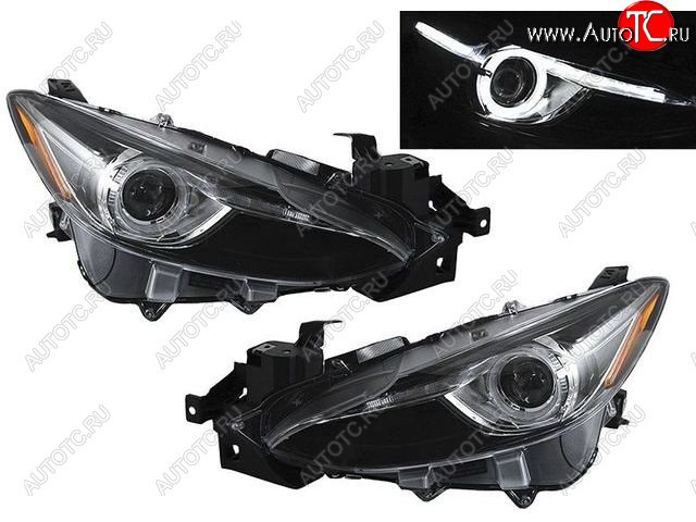 46 899 р. Комплект фар в сборе EAGLE EYES  Mazda 3/Axela ( BL,  BM) (2009-2019) дорестайлинг седан, дорестайлинг, хэтчбэк 5 дв., рестайлинг седан, рестайлинг, хэтчбэк, дорестайлинг, хэтчбэк (линзованная, со светящимся ободком )  с доставкой в г. Керчь