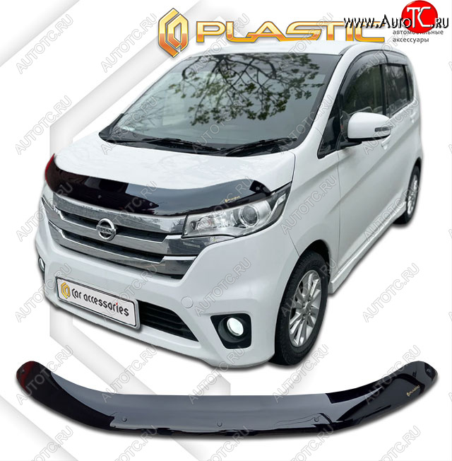 1 899 р. Дефлектор капота CA-Plastic  Mitsubishi eK Custom  B11W (2013-2015) дорестайлинг (classic черный, без надписи)  с доставкой в г. Керчь