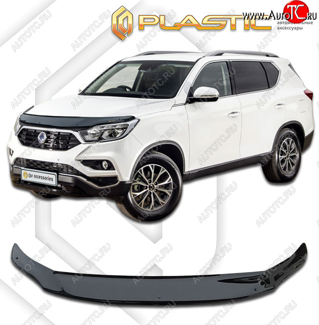 2 599 р. Дефлектор капота CA-Plastic Exclusive SSANGYONG Rexton Y400 дорестайлинг (2017-2023) (classic черный, без надписи)  с доставкой в г. Керчь