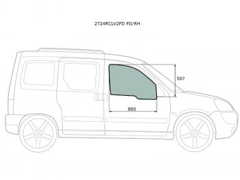 Стекло боковое опускное (Спереди Справа Цвет зеленый) Citroen Berlingo 96-12  Peugeot Partner 96- XYG 2724RCLV2FD FD/RH