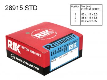 Кольца поршневые (комплект) STD TOYOTA ARISTOCHASERCRESTACROWNSOARERSUPRA 2JZ-GE 93- RIKEN 28915 STD