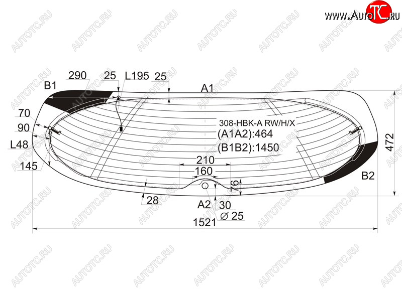 12 749 р. Стекло заднее (Цвет зеленый Обогрев Антенна 35D HBK) Peugeot 308 07-15 XYG 308-HBK-A RW/H/X  с доставкой в г. Керчь