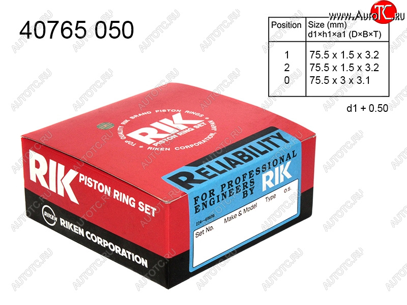 1 559 р. Кольца поршневые (комплект) 0,50 HYUNDAI ELANTRAACCENT G4EKG4EB,1.5 SOHC 94-07 RIKEN 40765 050  с доставкой в г. Керчь