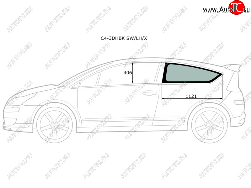 1 299 р. Стекло кузова боковое (не опускное) (Слева Цвет зеленый) Citroen C4 04-11 XYG C4-3DHBK SW/LH/X  с доставкой в г. Керчь
