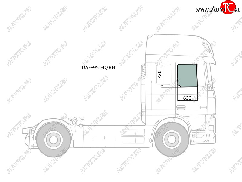 3 999 р. Стекло боковое опускное (Спереди Справа Цвет зеленый) Daf 95 88-08  XF 06-12 XYG DAF-95 FD/RH  с доставкой в г. Керчь