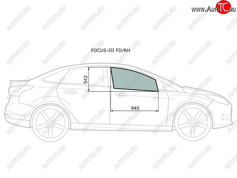 2 789 р. Стекло боковое опускное (Спереди Справа Цвет зеленый) Ford Focus 10-19 XYG FOCUS-III FD/RH  с доставкой в г. Керчь