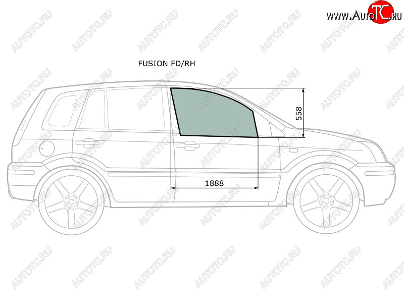 2 599 р. Стекло боковое опускное (Спереди Справа Цвет зеленый) Ford Fusion 02-12 XYG FUSION FD/RH  с доставкой в г. Керчь